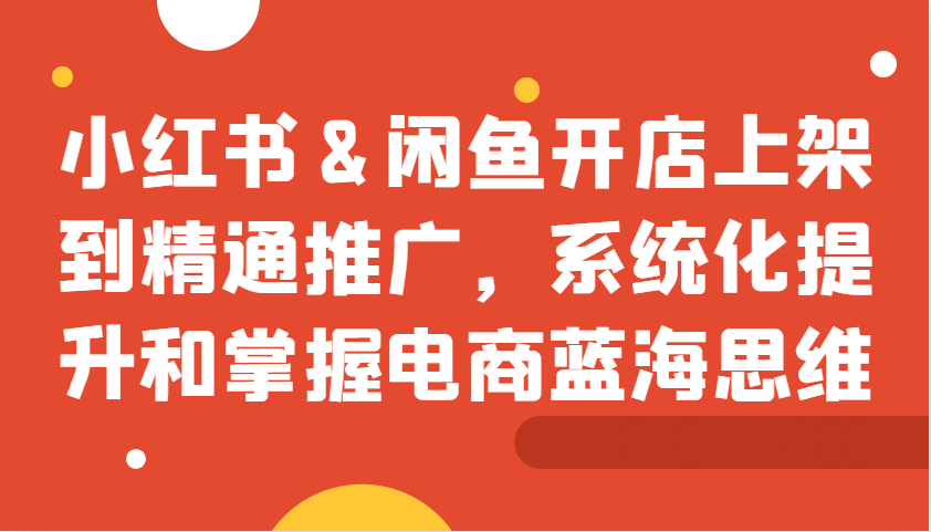 小红书&闲鱼开店上架到精通推广，系统化提升和掌握电商蓝海思维-墨韵博客