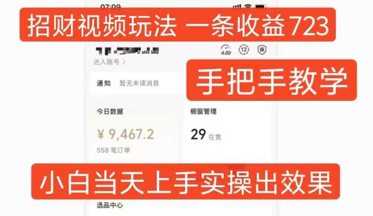 招财视频玩法，一条视频收益723，手把手教学，小白当天可上手-墨韵博客