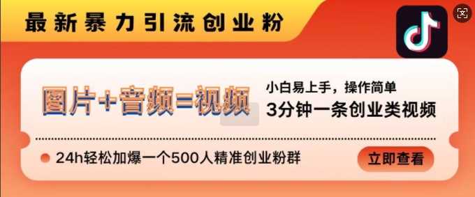抖音最新暴力引流创业粉，3分钟一条创业类视频，24h轻松加爆一个500人精准创业粉群【揭秘】-墨韵博客