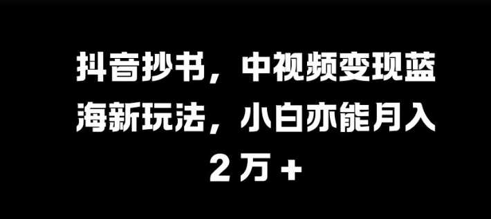 抖音抄书，中视频变现蓝海新玩法，小白亦能月入 过W【揭秘】-墨韵博客