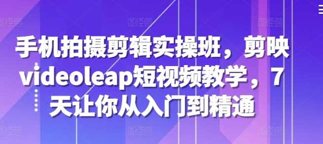 手机拍摄剪辑实操班，剪映videoleap短视频教学，7天让你从入门到精通-墨韵博客