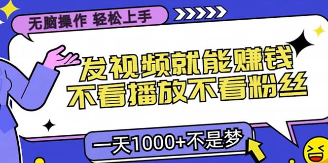 （13283期）无脑操作，只要发视频就能赚钱？不看播放不看粉丝，小白轻松上手，一天…-墨韵博客