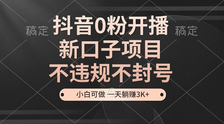 （13301期）抖音0粉开播，新口子项目，不违规不封号，小白可做，一天躺赚3K+-墨韵博客