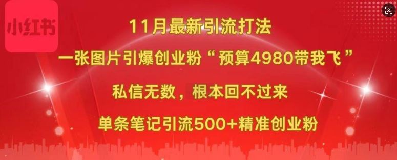 小红书11月最新图片打粉，一张图片引爆创业粉，“预算4980带我飞”，单条引流500+精准创业粉-墨韵博客