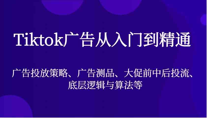Tiktok广告从入门到精通，广告投放策略、广告测品、大促前中后投流、底层逻辑与算法等-墨韵博客