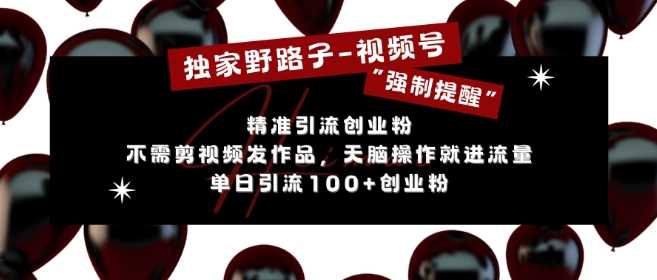 独家野路子利用视频号“强制提醒”，不需剪视频发作品，无脑操作就进流量，单日引流100+创业粉-墨韵博客