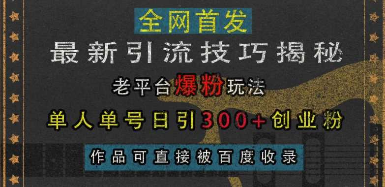 最新引流技巧揭秘，老平台爆粉玩法，单人单号日引300+创业粉，作品可直接被百度收录-墨韵博客