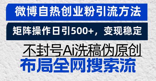 （13460期）微博自热创业粉引流方法，矩阵操作日引500+，变现稳定，不封号Ai洗稿伪…-墨韵博客