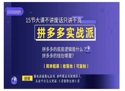 朋哥电商(拼多多实战派)，15节大课不讲废话只讲干货，简单粗暴 能落地 可复制-墨韵博客