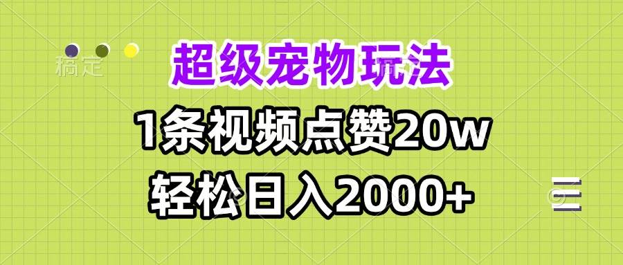 （13578期）超级宠物视频玩法，1条视频点赞20w，轻松日入2000+-墨韵博客