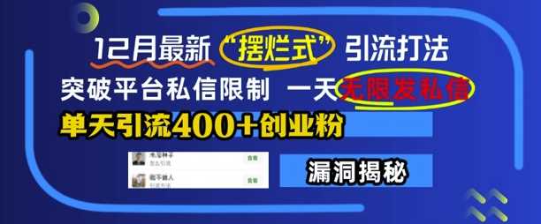 12月最新“摆烂式”引流打法，突破平台私信限制，一天无限发私信，单天引流400+创业粉-墨韵博客