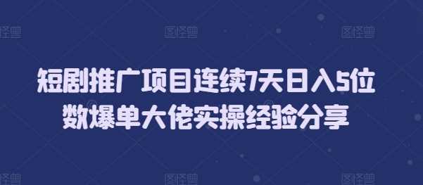 短剧推广项目连续7天日入5位数爆单大佬实操经验分享-墨韵博客