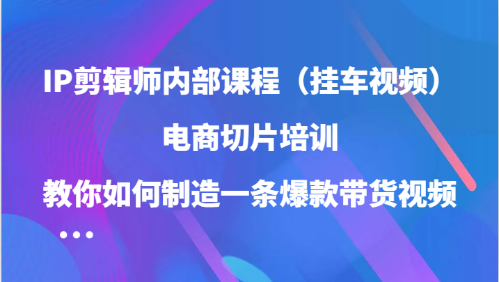 IP剪辑师内部课程（挂车视频），电商切片培训，教你如何制造一条爆款带货视频（更新）-墨韵博客