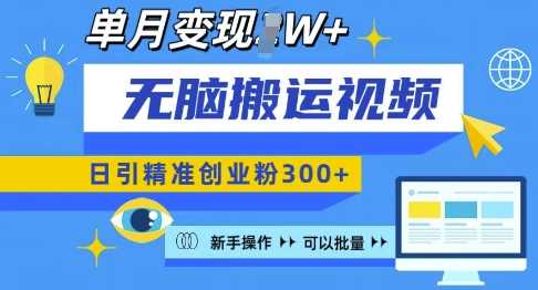无脑搬运视频号可批量复制，新手即可操作，日引精准创业粉300+，月变现过W 【揭秘】-墨韵博客