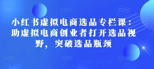 小红书虚拟电商选品专栏课：助虚拟电商创业者打开选品视野，突破选品瓶颈-墨韵博客