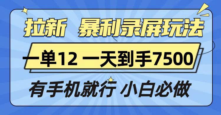 （13836期）拉新暴利录屏玩法，一单12块，一天到手7500，有手机就行-墨韵博客