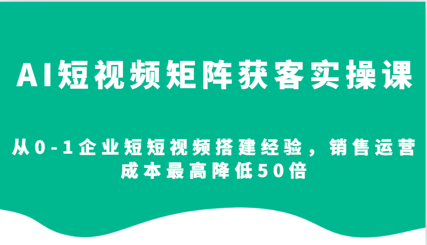 AI短视频矩阵获客实操课，从0-1企业短短视频搭建经验，销售运营成本最高降低50倍-墨韵博客