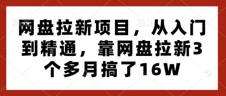 网盘拉新项目，从入门到精通，靠网盘拉新3个多月搞了16W-墨韵博客