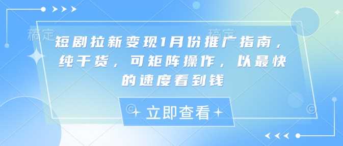 短剧拉新变现1月份推广指南，纯干货，可矩阵操作，以最快的速度看到钱-墨韵博客