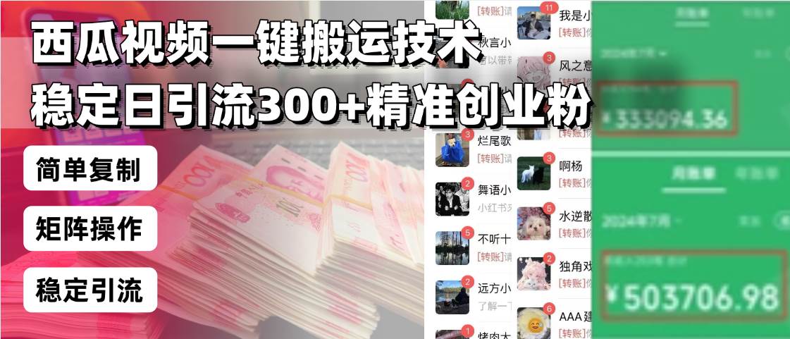 （13961期）西瓜视频一键搬运技术，稳定日引流300+精准创业粉，简单可复制给团队，…-墨韵博客
