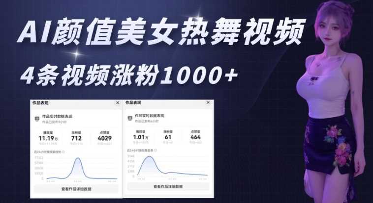 AI颜值美女热舞视频，4条视频涨粉1000+，实测6分钟一条-墨韵博客